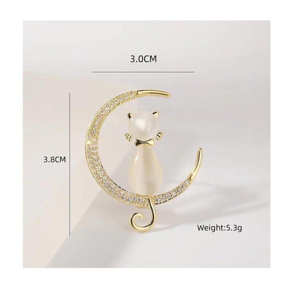 Elegant Gold and Silver Cat Moon Cat Lover Brooch - Picture 3 of 6